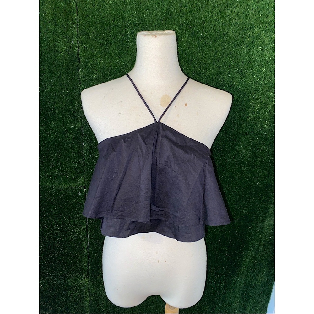 Zara Black Crop Zipper Back Blouse